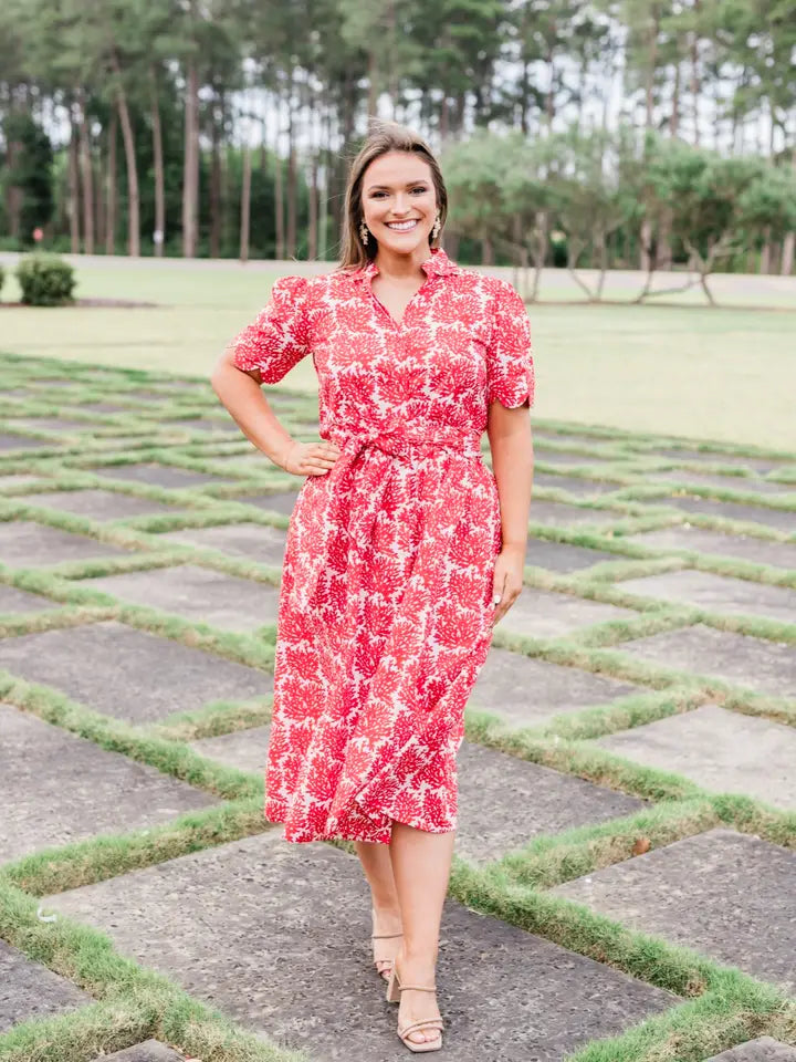 Coral Grace Scalloped Dress