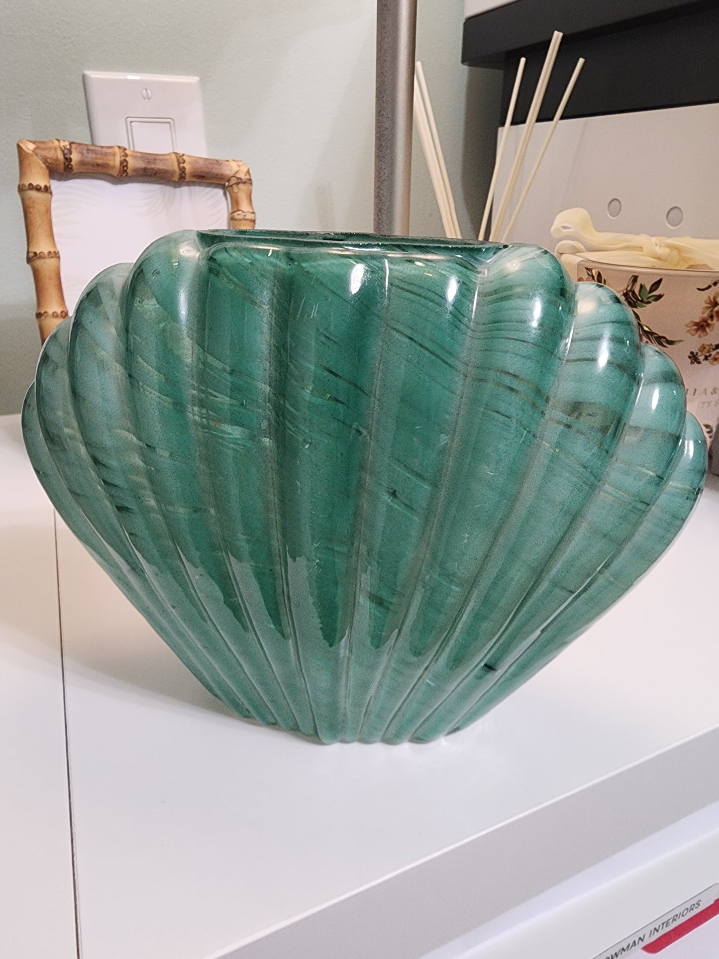 Green Glass Scallop Shell Vase