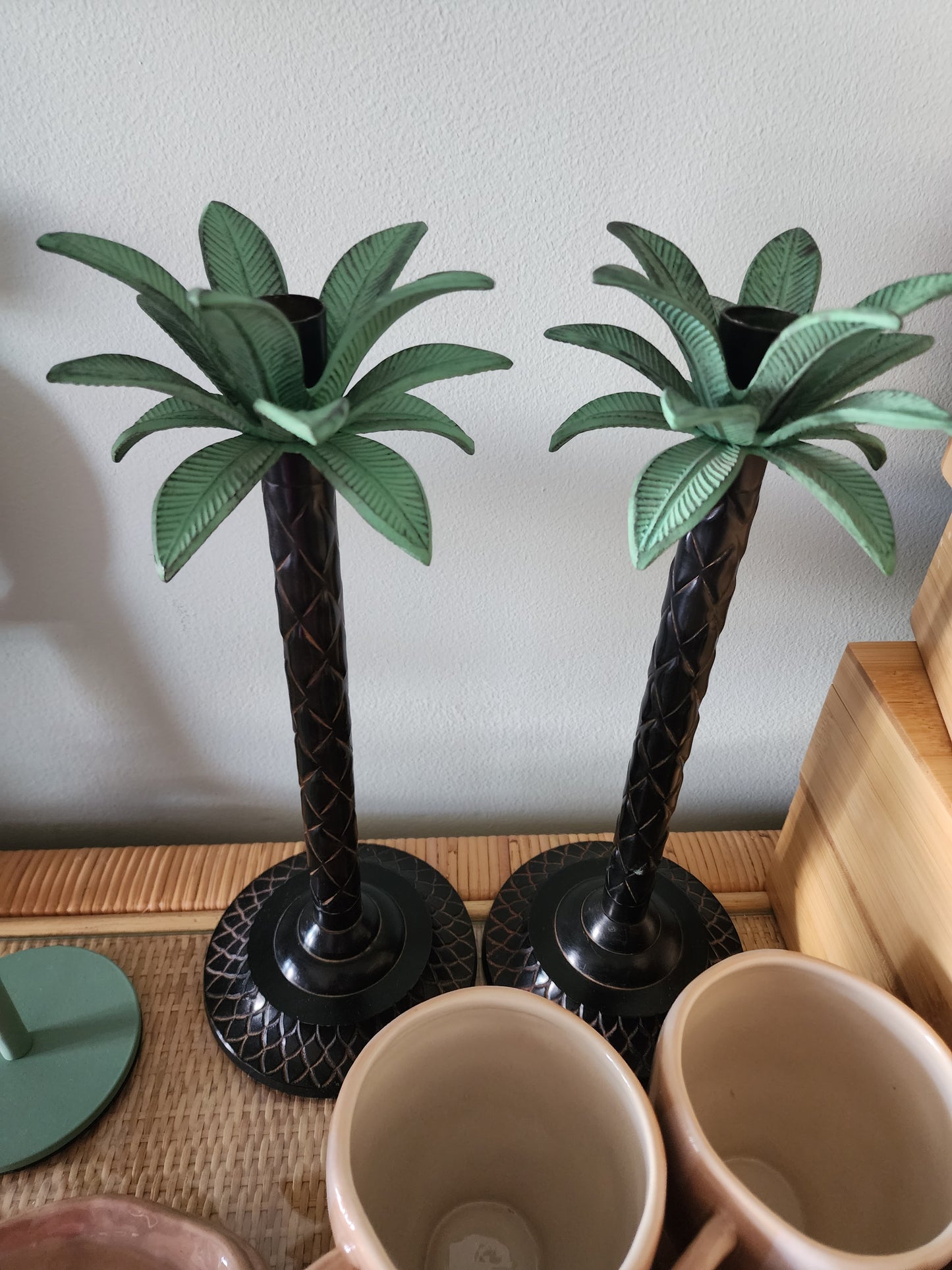 Green Palm Candlestick - Pair