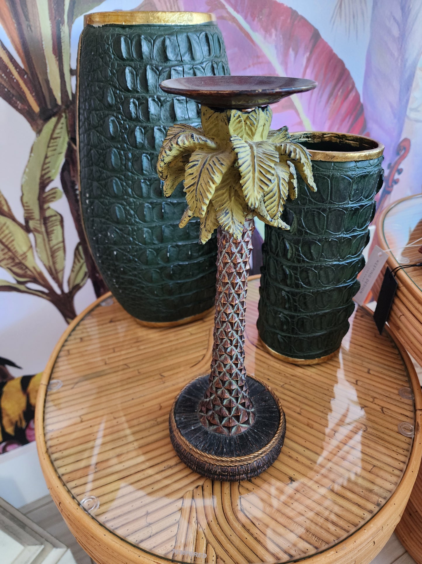 Slender Green Palm Candle Holder