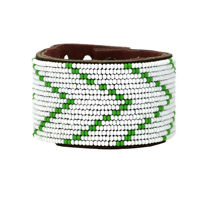 Swahili Bracelet - Large Green + White Chevron