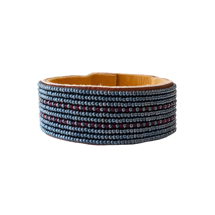 Swahili Bracelet - Medium Dashes Garnet + Slate