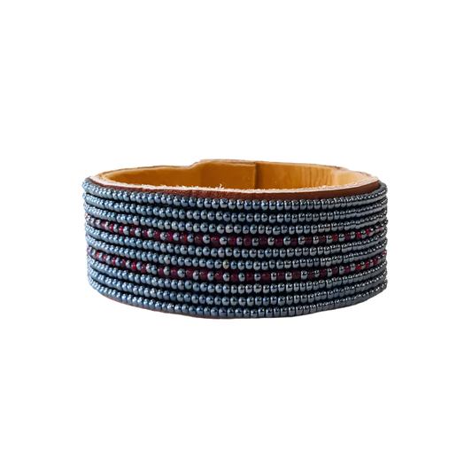 Swahili Bracelet - Medium Dashes Garnet + Slate