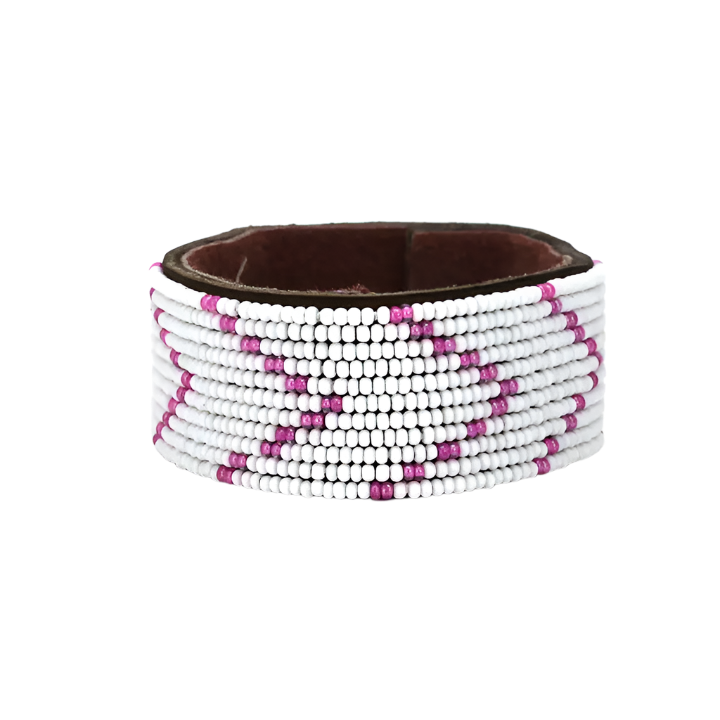 Swahili Bracelet - Medium Pink + White Chevron