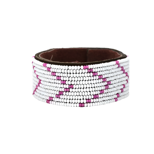 Swahili Bracelet - Medium Pink + White Chevron