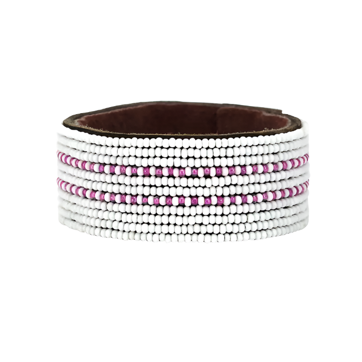 Swahili Bracelet - Pink + White Dashes