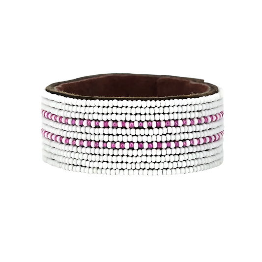 Swahili Bracelet - Pink + White Dashes