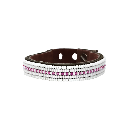 Swahili Bracelet - Pink + White Dashes