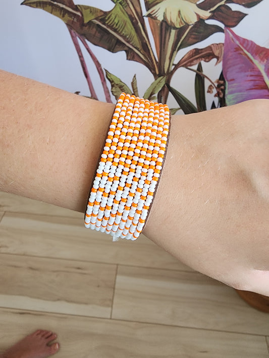 Swahili Bracelet - Medium Orange + White Ombre