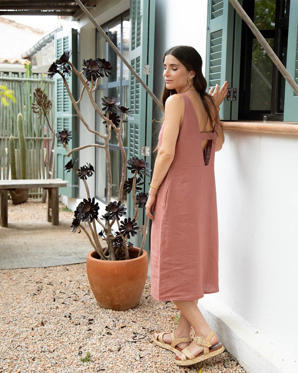 Linen Dress - Cut Out Tahiti - Clay Pink